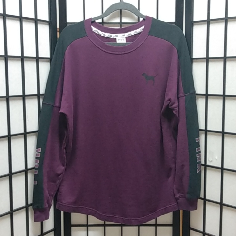 PINK Victoria Secret purple long sleeve graphic sweater top size Small petite